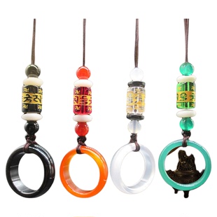 玛瑙戒指手机链 玉髓指环手机扣挂件包挂钥匙链 男女通用手机挂绳