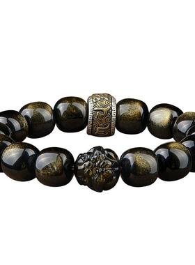 黑曜石手串男十二生肖金曜石手链