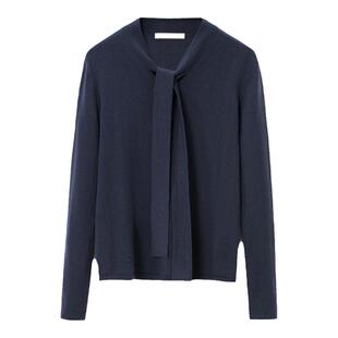 【鄂尔多斯羊绒】OVVOutlet秋冬女装飘带平整服帖长袖针织衫