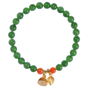 和田玉手链女款天然翡翠绿色转运珠子招财福禄小众款葫芦碧玉手串