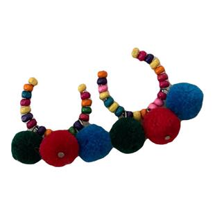 可爱夸张彩色绒球耳环串珠个性耳夹小众设计感民族风925银针耳饰