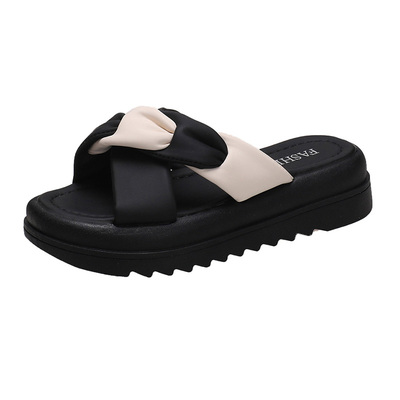 厚底仙女风交叉拼色防滑