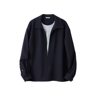 一衣成搭｜吸湿纳凉假两件 轻量色纺格纹泡泡纱长袖衬衫 男士春夏