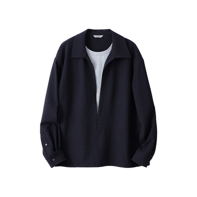 假两件设计套头翻领衬衫男士春夏