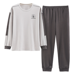 男士睡衣秋春秋季纯棉长袖套头家居服男薄款宽松大码秋冬男款套装