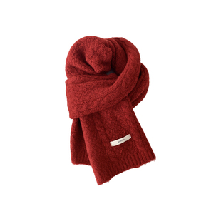 鬼怪红色围巾女冬季2025新款马年新年氛围感加厚针织毛线保暖围脖