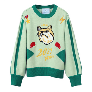 NancyCavally重工系列 高品质羊毛撞色设计感百搭刺绣针织衫毛衣