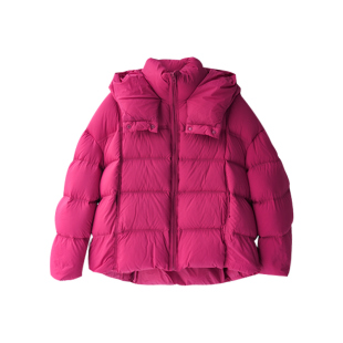 特●Y81580文艺简约轻柔软糯前短后长方格连帽羽绒服女冬米兰宣言