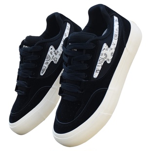 面包鞋男款黑色闪电腰果花平板鞋男生透气休闲鞋潮流百搭运动男鞋