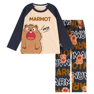 亲子睡衣男童青少年春秋季儿童长袖纯棉中大童父子装卡皮巴拉套转