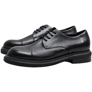 优100复古英伦真皮三接头德比男士商务休闲皮鞋大头增高厚底黑色