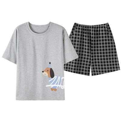 猫人夏季纯棉短袖短裤可爱睡衣