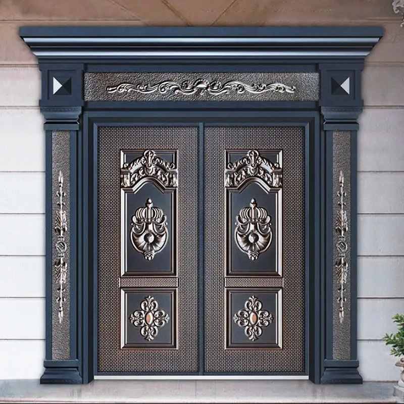 厂家供应别墅门对开大门现代轻奢铝蜂窝304不锈钢罗马柱门