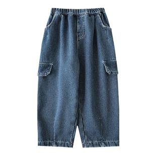 幼悠男童宽松廊型休闲帅气立体牛仔裤春秋新款儿童加绒保暖长裤潮