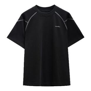 UMAMIISM有茂密声 新款美式运动健身凉感t恤短袖圆领黑色上衣宽松