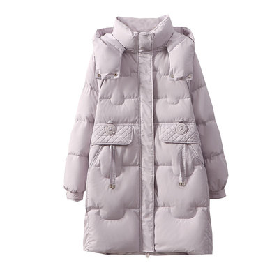 中国风锦纶中长款连帽鹅绒羽绒服