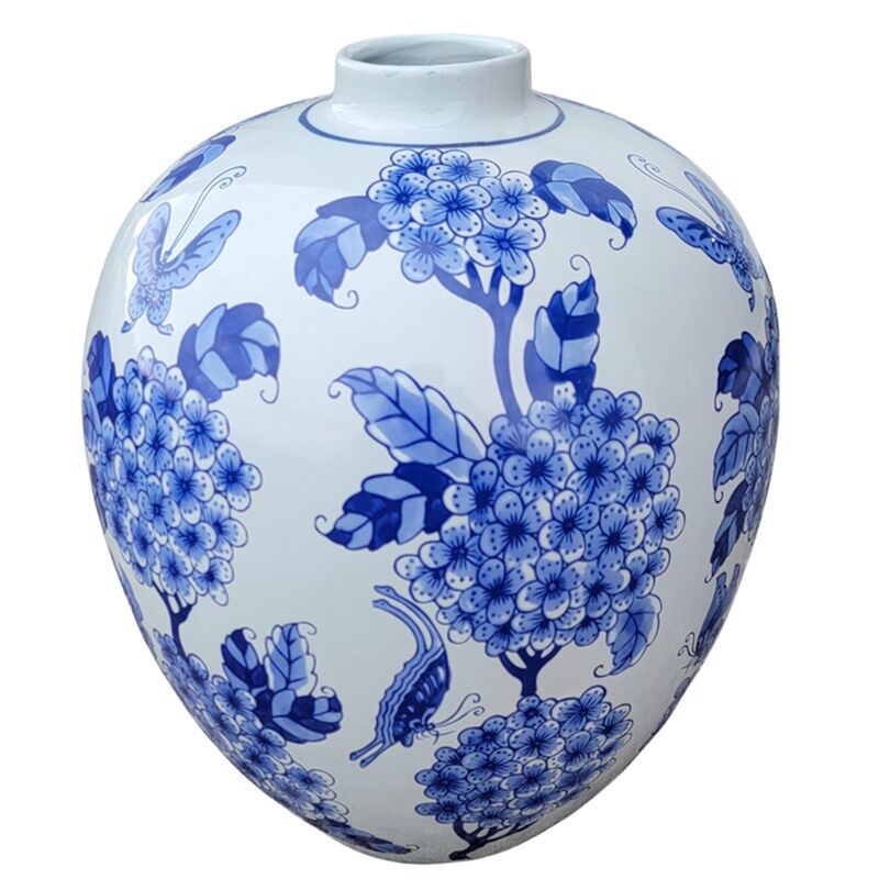 大肚容福青花瓷陶瓷花瓶摆件