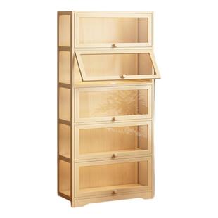 实木书架手办展示柜客厅透明盲盒玩具陈列柜简约书本收纳置物架子