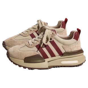 小码女鞋313233复古德训鞋2025春季新款皮面三条杠跑步鞋34老爹鞋