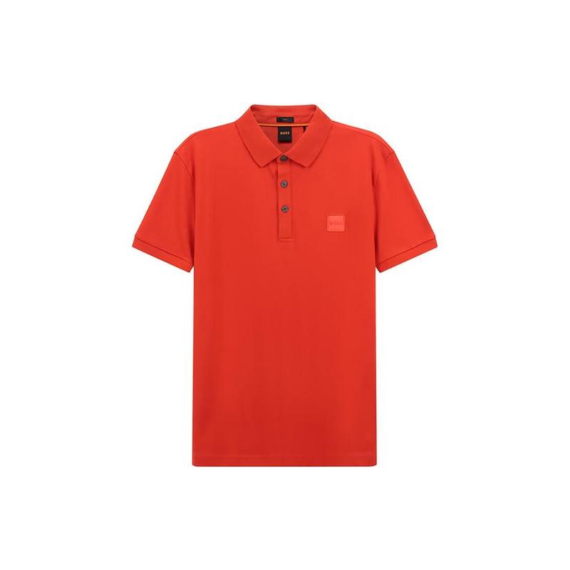 HUGO BOSS SS23 纯色徽标贴片修身短袖Polo衫 男款 橙红色