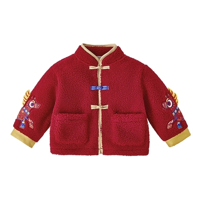 男童唐装外套儿童加绒加厚冬装小宝宝中式拜年服红色上衣女童衣服