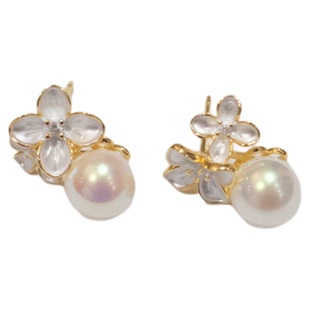 《花朝节》春夏温柔珐琅釉白色花朵粉光珍珠简约气质轻奢耳钉耳环