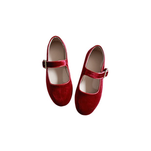 秋冬儿童新中式国风鞋子女童复古旗袍丝绒单鞋魔术贴玛丽珍小皮鞋