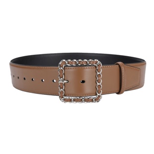 卡其色5厘米方扣真皮装饰宽腰带女呢外套大衣羽绒服腰封束腰皮带