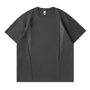 SLASH 高级感深灰网眼拼接短袖T恤男士夏季透气凉感休闲百搭上衣