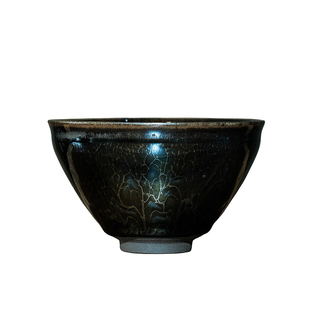 宋研 | 陈兰华紫金花雕手工点茶盏 粉油滴建盏大束口宋式点茶碗