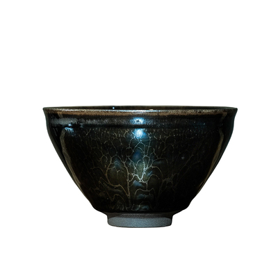 宋研 | 陈兰华紫金花雕手工点茶盏 粉油滴建盏大束口宋式点茶碗
