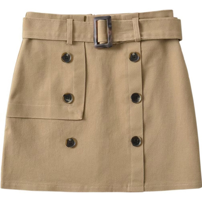 a字高腰显瘦辣妹双排扣短裙复古