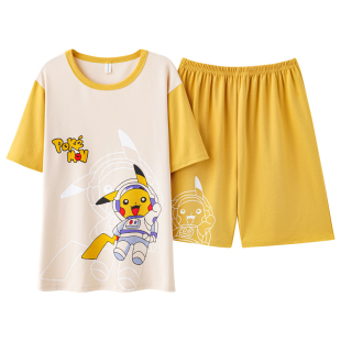 夏季男童睡衣13周岁以上男初中生短袖纯棉夏天儿童皮卡丘棉家居服