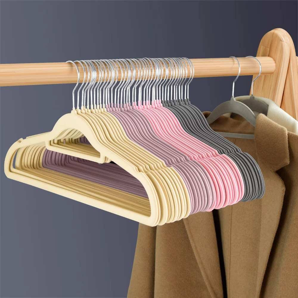 植绒衣架家用挂衣100个整理师专用晾衣服撑子防滑无痕防肩角衣撑