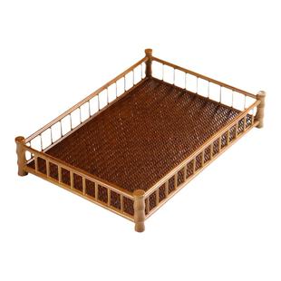 玉竹席面置物架 日式茶盘干泡台 茶道茶具收纳盘沥水茶托茶杯架