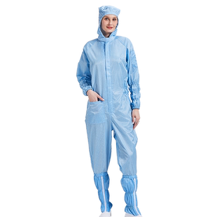 网格无尘服中间开拉链防静电连体防尘净化服无尘室连帽全身工作服