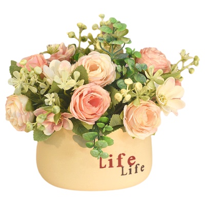 《北欧玫瑰》小盆栽假花仿真花客厅摆设餐桌装饰室内插花艺手工