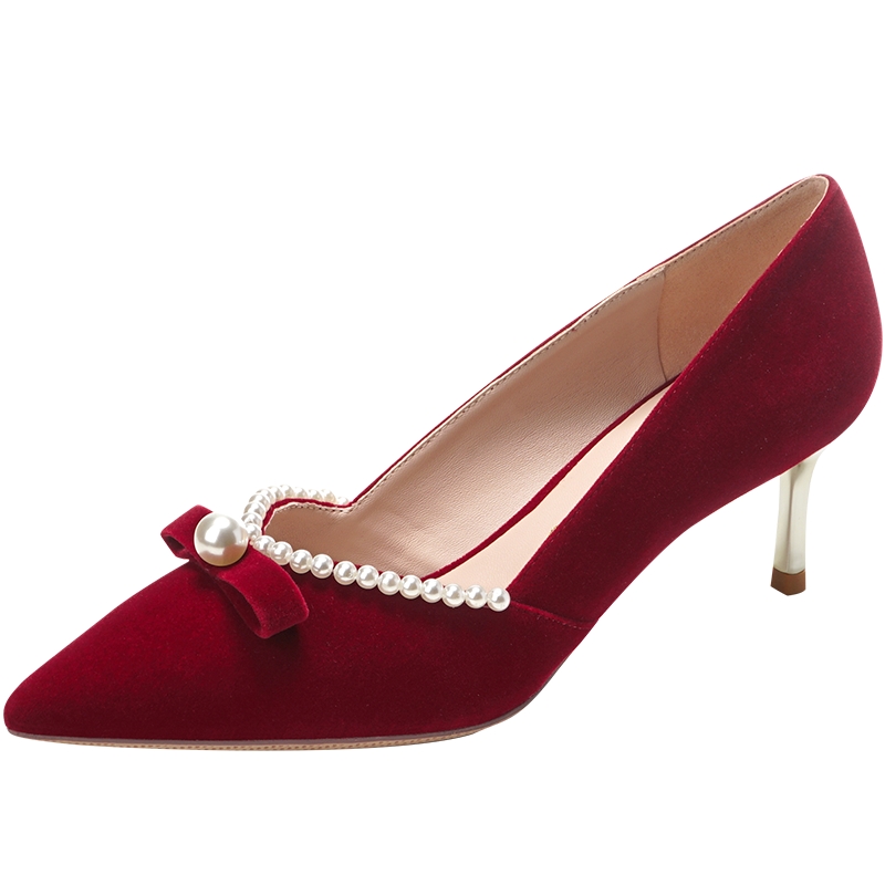 爱丽拉绝美秀禾服结婚鞋女2025新款春季中式新娘红色高跟鞋不累脚