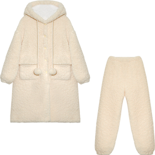 Bananagirl睡衣女款新款外套冬加绒加厚连帽长款休闲减龄家居服套