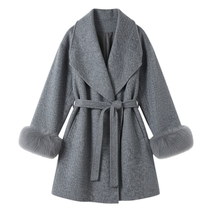 现货冬装加厚双面羊毛配狐狸毛袖可脱卸p295-k438