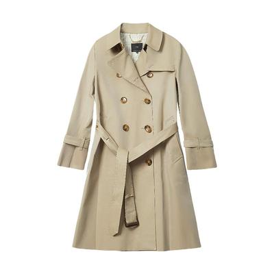 棉混纺双排扣中长款风衣商场同款