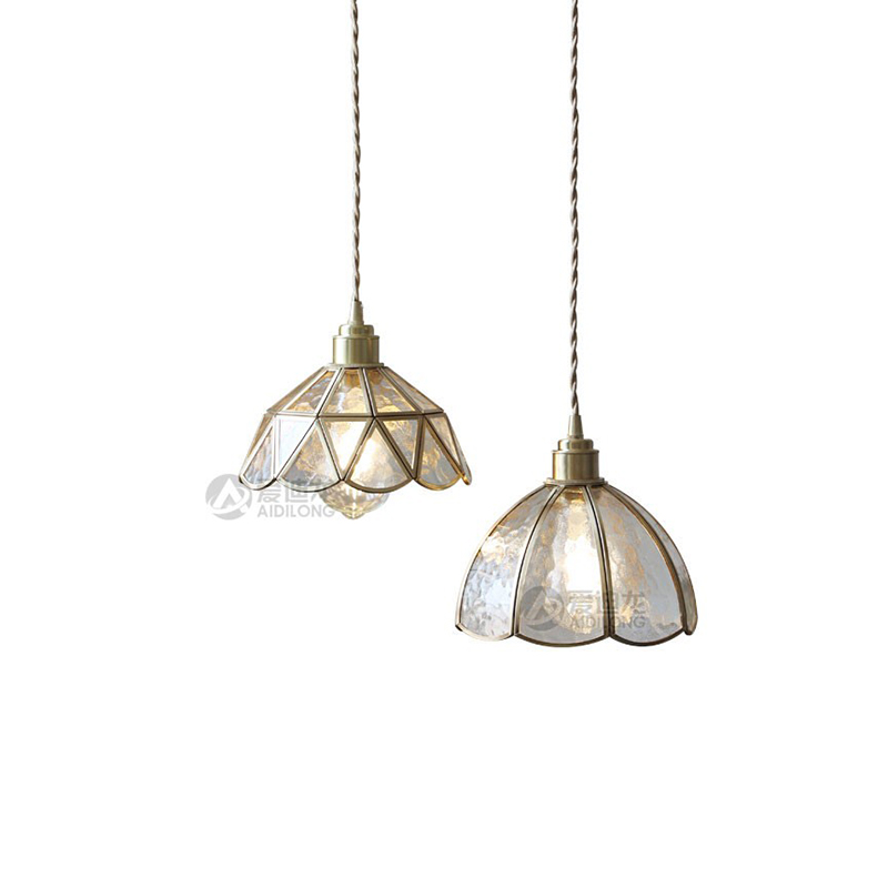 黄铜餐厅吊灯日式复古文艺小众吧台床头卧室橱窗水纹玻璃吊灯