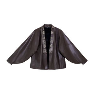 革律 清水溪汉初国风汉元素皮衣外套女秋冬加绒保暖皮裙半身裙