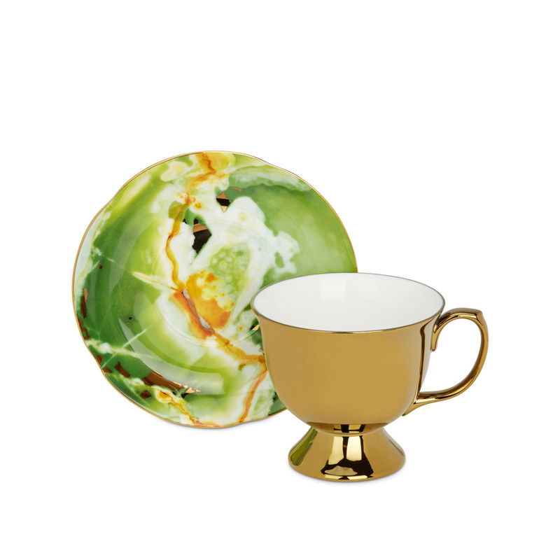 T2金色玛瑙茶壶杯碟套装24K鎏金高档骨瓷茶具乔迁礼物