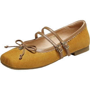 TATA他她女鞋2025年秋浅口单鞋蝴蝶结玛丽珍芭蕾真皮鞋子YRT03CQ5