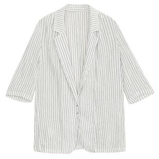 谜底条纹西装外套女年夏款复古通勤薄款中长款西服242MW0700
