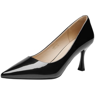 戈美其高跟鞋女年春季新款浅口法式单鞋黑色气质百搭细跟女鞋