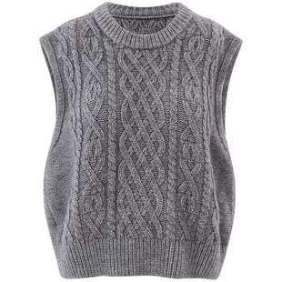 sincethen 灰色针织衫绞花马甲叠穿学院风宽松背心圆领麻花毛衣女