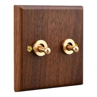 美式黑胡桃木实木复古86型单双控开关插座面板黄铜拨杆木质民宿风