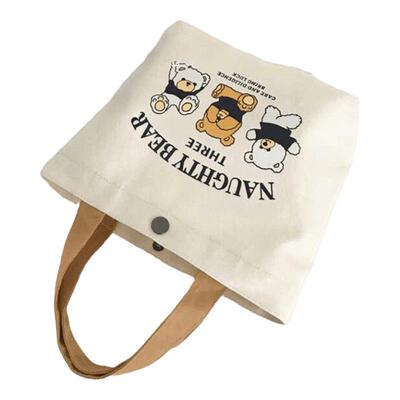 新款小熊帆布包女学生便携上班小号手拎便当包手提包帆布袋礼品袋